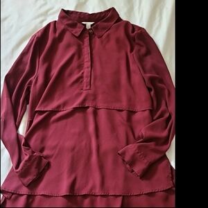 Cato Maroon Burgundy Collared Layered Blouse Women's Small S Long Sleeve EUC